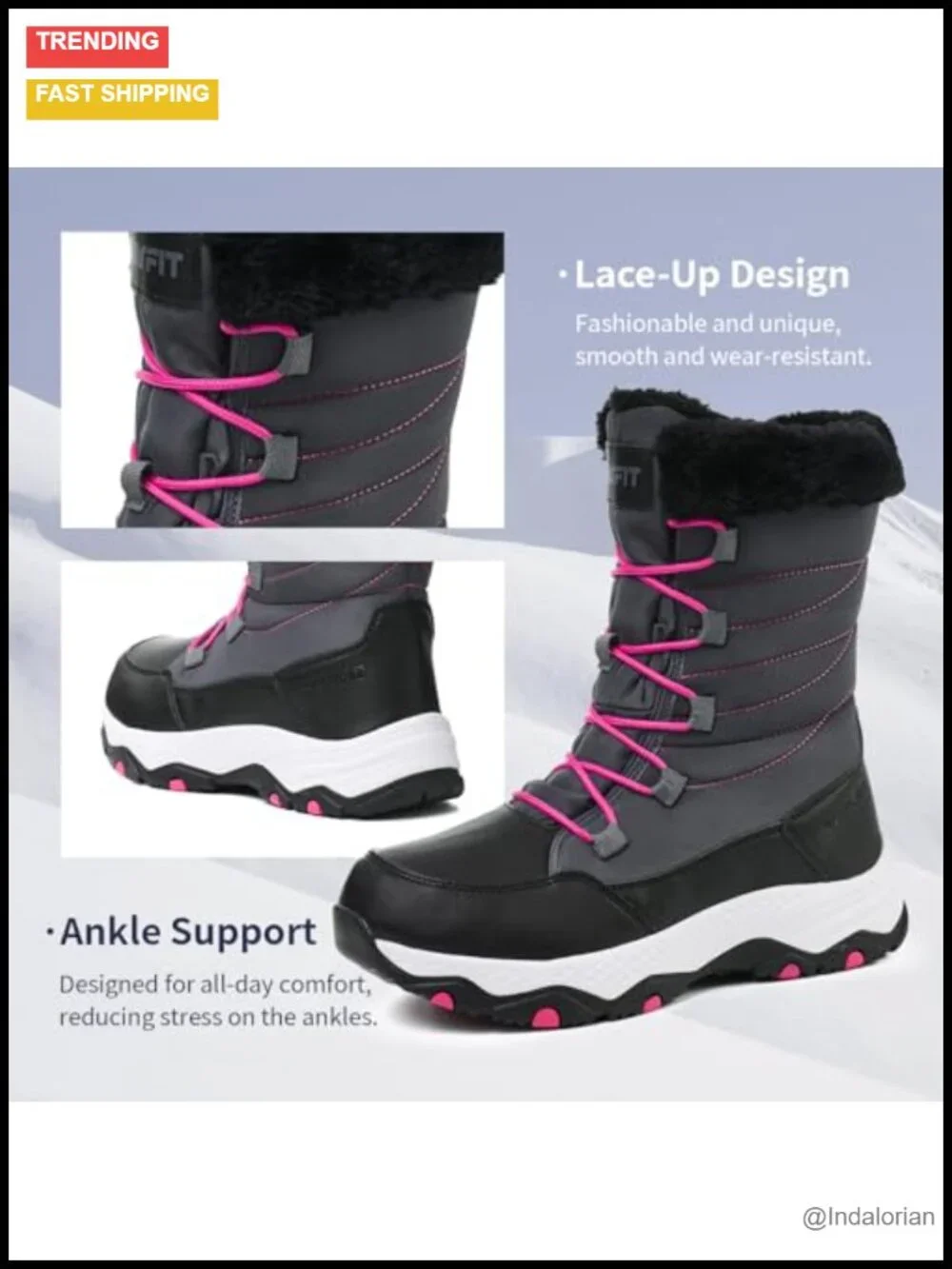Waterproof Mid-Calf Snow Booties Winter Hiking Boot Fur Lined Non-Slip